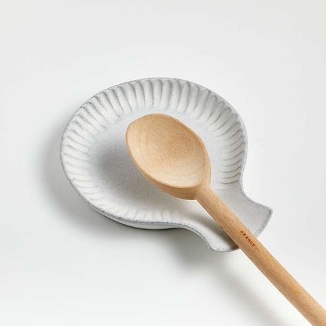 Lilou Matte White Spoon Rest + Reviews | Crate and Barrel Spoon Rest Pottery, Pottery Spoon, Pottery Spoon Rest, Glazed Terracotta, Artisan Pottery, Imperfectly Perfect, Ceramic Spoon Rest, Rustic Aesthetic, Pottery Handbuilding