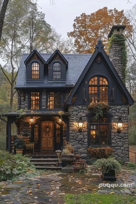 Cottagecore Houses, Dark Cottagecore House, Cottagecore House, Dark Cottagecore, Dream Cottage, Fantasy House, Cute House, Gothic House, Sims House