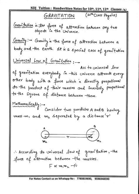 Gravitation Handwritten Notes for 11th Class Physics Waves Notes, Class 11 Physics Notes, Force Physics, Class 11 Physics, Physics Textbook, Physics Projects, Physics Lessons, Physics Concepts, Learn Physics