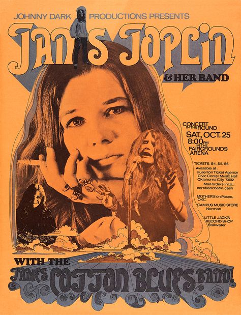 Janis Joplin Style, Johnny Dark, Mundo Hippie, James Cotton, Acid Rock, Vintage Concert Posters, Music Concert Posters, Vintage Blog, Illustration Photo