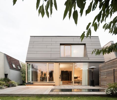 Gallery of Cherry Tree House / SOA Architekti - 6 Terrace House Design, Oak Windows, Roof Cladding, Mansard Roof, Facade Cladding, Exposed Concrete, Built In Furniture, Salou, Urban Living