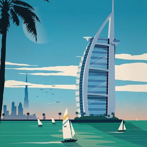 Dubai by @alex247 . . . . . . . . . . . Use #pixelcart to be featured Highlight Covers Instagram Icon Blue, Scenery To Draw, Poster Design Illustration, Dubai Art, Man Made Island, Highlight Covers Instagram, Hotel Logo, Instagram Icon, Dubai Travel