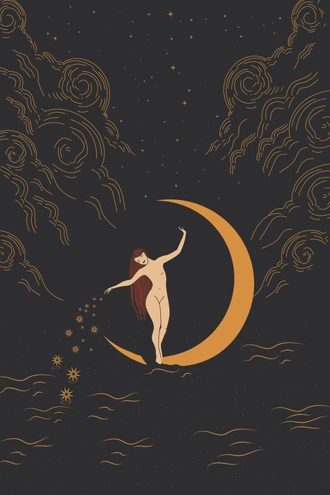 Goddess Feminine, Witch Wall Decor, Witchy Wall Decor, Sun And Moon Print, Wiccan Art, Celestial Decor, Love Animation Wallpaper, Moon Poster, Moon Decor