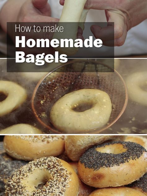 Step-by-step instructions for making bagels at home. Pudding Chia, Homemade Bagels, Bagel Recipe, Bread Machine Recipes, Bread Recipes Homemade, Sourdough Starter, Spaghetti Squash, Bread Dough, Bagels