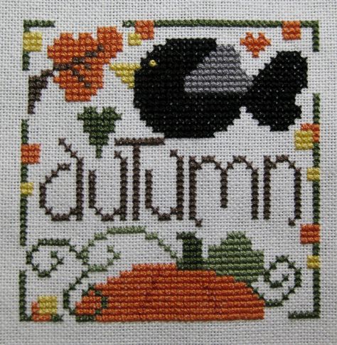 Cross stitch seems to be popular with many of you. Since it’s been awhile since I showcased a project, I poked around on Cyberstitchers for a cute, fall pattern. I quickly found Just a Little… Autumn Cross Stitch, Autumn Cross Stitch Patterns, Fall Cross Stitch, Cross Stitch Freebies, Halloween Cross Stitch Patterns, Halloween Cross Stitches, Cross Stitch Love, Manta Crochet, Cross Stitches