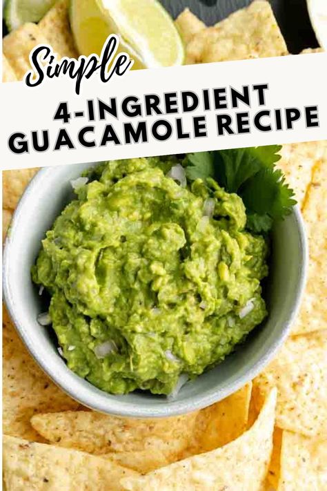 This easy 4-ingredient guacamole recipe is as delicious as it is simple. Serve it at your next party or potluck, as a side, or with tasty meals like easy sheet pan fajitas and tacos, or just as a quick snack with some corn chips. Ready in minutes, this simple guacamole recipe will find its way onto your table every week! Mexican Apps, Guacamole Salsa Recipe, Summer Snack Recipes, Mexican Ideas, Quick Guacamole, Avocado Snack, Onion Dip Recipe, Guacamole Recipe Easy, Salsa Guacamole