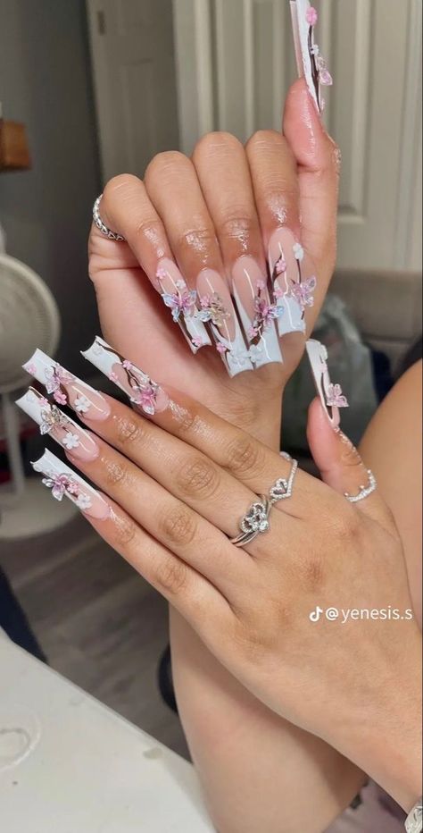 Practice Nails, Ongles Bling Bling, Nails 2023 Trends, Extra Nails, Nails Sets, Quinceanera Nails, Cherry Blossom Nails, Nail Acrylic, Uk Style