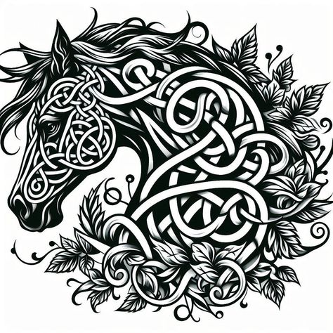 Celtic Animals Designs, Celtic Skull, Viking Artwork, Celtic Horse Tattoo, Haida Tattoo, Celtic Coloring, Celtic Artwork, Autumn Tattoo, Pencil Portrait Drawing