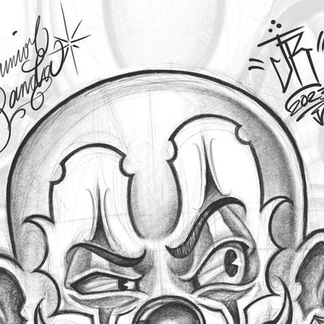 Grafitti Cartoon Drawings, Clown Drawing Chicano, Two Faced Drawing, Chicano Sketches, Clown Chicano Art, Cholo Clown Drawing, Clown Drawing Easy, Drawing For Men, Graffiti Characters Sketches