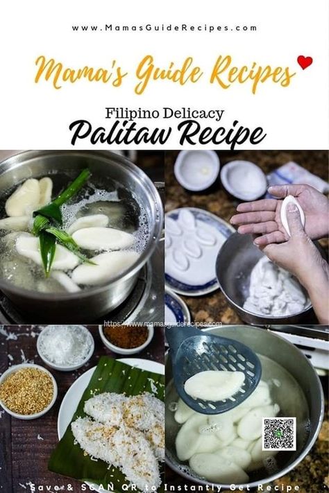 Mama's Guide Recipes Palitaw Recipe, Filipino Kakanin, Food Saver, Filipino Food, Filipino Recipes, Rice Flour, Sesame Seeds, Coconut Flakes, New Recipes