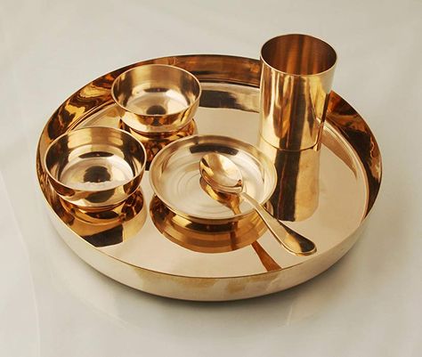 Buy Mayur Exports Kansi/Bronze Kansya Utensil| 6 Piece Dinner Thali Set|1 Dinner Plate 2 Bowl 1 Rice Plate 1 Glass & 1 Spoon|Home, Hotel Restaurant Online at Low Prices in India - Amazon.in Glass Dinnerware, Stoneware Dinnerware Sets, Dinner Service, Stoneware Dinnerware, Dinner Set, Back To Nature, Traditional Kitchen, Biryani, Dinner Sets