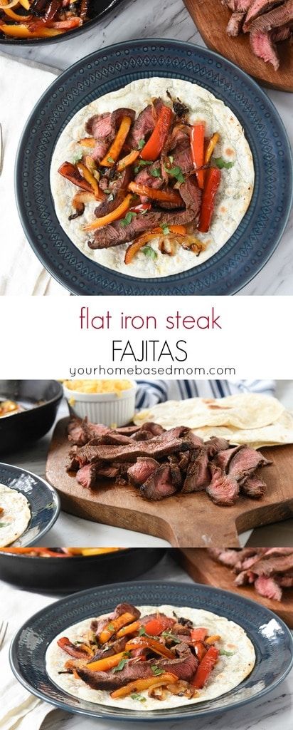 These Tex-Mex style steak fajitas are made with flat iron steak, peppers and onions and served on fresh flour tortillas and are the best steak fajitas I've had! Steak Peppers And Onions, Best Steak Fajitas, Flat Iron Steak Recipes, Steak Fajitas Recipe, Beef Fajita Recipe, Steak Peppers, Flank Steak Fajitas, Easy Steak Fajitas, Fajita Seasoning Mix