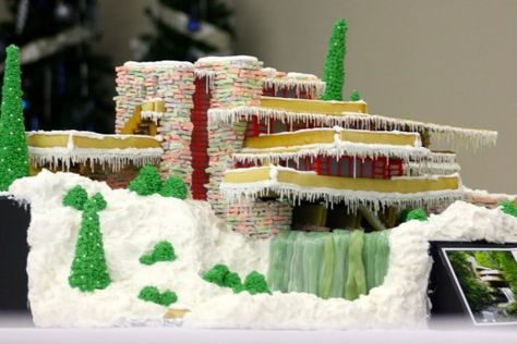 Falling Water, architecture, Gingerbread House, holiday, Frank Lloyd Wright, DIY, baking, christmas Falling Water Frank Lloyd Wright, Falling Water House, Cool Gingerbread Houses, Gingerbread House Designs, Cake Wrecks, Falling Water, Incredible Edibles, Christmas Gingerbread House, E 40