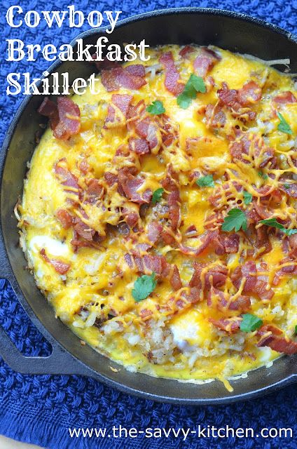 The Savvy Kitchen: Cowboy Breakfast Skillet Make Ahead Breakfast Skillet, Cast Iron Breakfast Skillet, Cowboy Breakfast Skillet, Iron Skillet Breakfast, Cowboy Breakfast, Homemade Hash Browns, Cast Iron Skillet Recipes Dinner, 39 Birthday, Breakfast Skillet Recipes