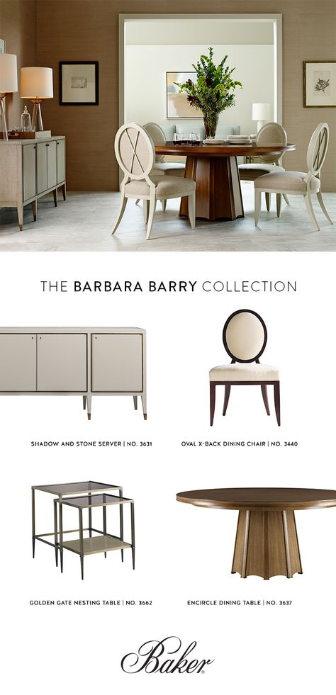 Freshen up your dining room chairs, tables and more. 15% off Baker Furniture Casegoods, now through March 31. *Only applicable in the US, Canada & Latin America. Barbara Barry, Dining Room Spaces, Dining Room Makeover, Baker Furniture, Traditional Furniture, Luxury House Designs, Elegant Interiors, Furniture Details, Affordable Furniture