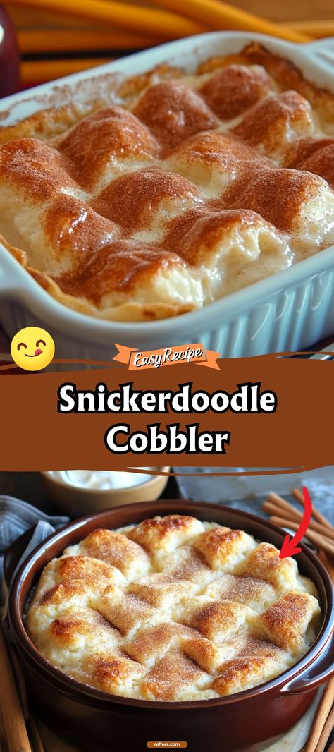 Dive into the cinnamon-sugar goodness of our Snickerdoodle Cobbler, a delightful twist on the traditional cookie that turns it into a warm, comforting cobbler perfect for chilly evenings. #SnickerdoodleCobbler #CinnamonSugar #ComfortDessert Snickerdoodle Casserole, Snickerdoodle Cobbler Recipe, Snickerdoodle Breakfast, Desserts From Scratch, Snickerdoodle Cobbler, Baking Dish Recipes, Deserts Recipes, Best Snickerdoodle Cookies, Chicken Cake