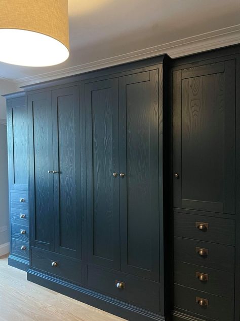 Wardrobes Farrow And Ball Hague Blue, Basic Bedroom, Blue Wardrobe, Painted Wardrobe, Hague Blue, Farrow And Ball, Glasgow Scotland, Bespoke Kitchens, Cabinet Makers