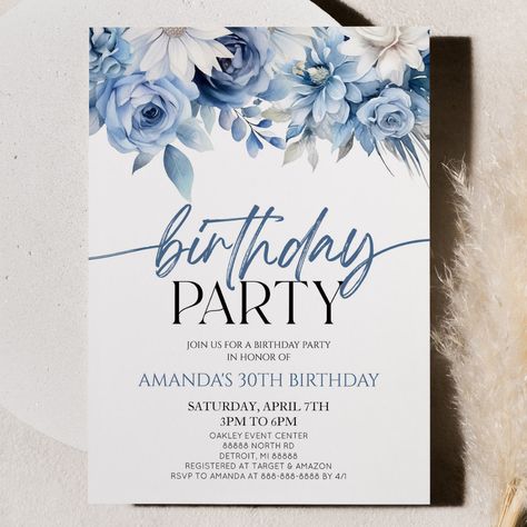 Flowers Birthday Party, Flower Birthday Party, Flowers Birthday, Flower Birthday, Blue Birthday, Birthday Invitations Girl, Custom Templates, Event Center, Birthday Flowers