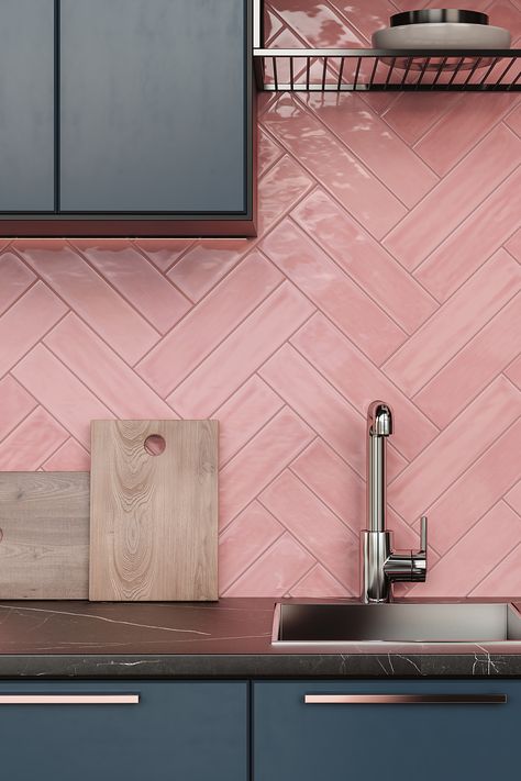 Blue tile backsplash kitchen