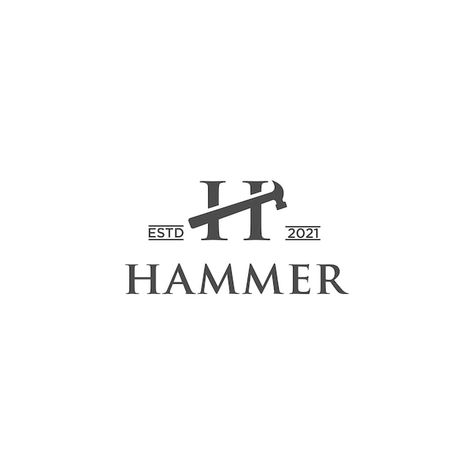 Hammer h logo design | Premium Vector #Freepik #vector #chisel #carpenter-logo #saw-logo #saw Carpenter Logo, H Logo Design, Hammer Logo, Tool Logo, H Logo, H Logos, Man Logo, Work Tools, Staircases