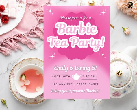 Perfect for any young girl's birthday party - make her Barbie dreams come true by throwing a Barbie Tea Party! Barbie Tea Party, Barbie Parties, Tea Party Invites, Tea Party Invitations, Barbie Party, Barbie Dream, Party Invites, Party Flyer, Dreams Come True