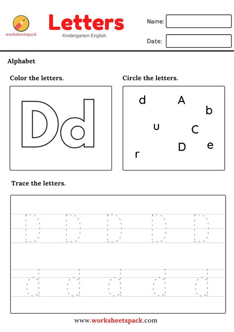 Your child will practice the letter D with this FREE printable worksheet. Small Letters Tracing Worksheets, Letter D Tracing Worksheet, D Tracing Worksheet, Letter I Tracing Worksheet, Abcd Worksheet Tracing, Small Letter Tracing Worksheet, D Worksheet, Trace Worksheet, Letter D Worksheet