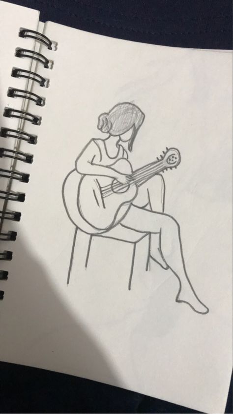 by @Merakiii___ Guitar Drawing Sketches, Guitar Outline, Guitar Sketch, Easy Sketches, Guitar Drawing, Girl Drawing Easy, Cute Drawing, Guitar Art, Outline Drawings