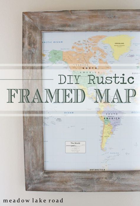 Map Frame, Travel Map Diy, Map Projects, Framed Map, Rustic Frames, Travel Map, Diy Frames, Framed Maps, Décor Diy