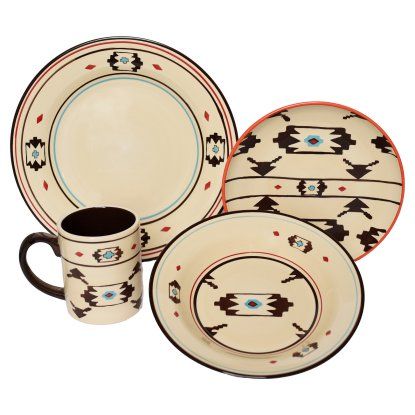 HiEnd Accents 16 Piece Artesia Dinnerware Set | Hayneedle Paint Ideas Kitchen, Southwestern Dinnerware, Kitchen Paint Ideas, Western Dinnerware, Kitchen Ideas Remodeling, Rustic Dinnerware, Rustic Table Setting, Kitchen Dining Decor, Western Kitchen