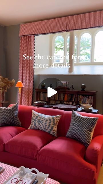 Charlotte Gaisford on Instagram: "This is my sister’s drawing room in her Somerset rectory. She made everything in the room and she had some difficult windows to dress. She made the curtains out of knot tom tom, she used pom poms from Troynorth on the leading edge of the curtains. She made Roman blinds in a plain colour. Her lampshades she used some of my wallpaper but it is discontinued now. The walls are painted in Blue Clay by Sanderson which is a lovely warm blue. It was a difficult room to decorate because of the windows but she has done a great job @lizziebritt62 #charlottegaisford #drawingroomdecor #curtainfabric #interiorfabrics" Charlotte Gaisford, How To Make A Roman Blind, Room Colours, Drawing Room Decor, The Curtains, My Wallpaper, Blue Clay, Dining Room Colors, Plain Colour