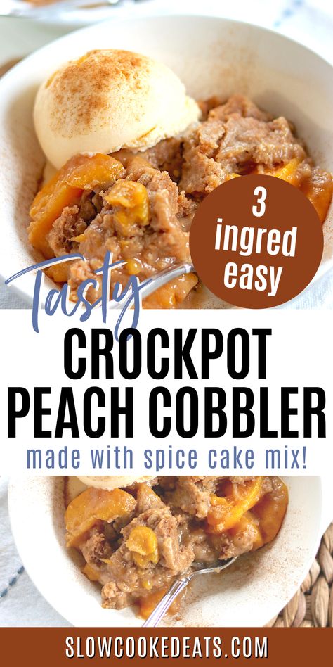 Are you looking for an easy dessert that requires minimal effort and only 3 ingredients? Look no further than this delicious Crock Pot Peach Cobbler! With a few simple ingredients—including your favorite cake mix—you can whip up this slow cooker dessert that everyone will love. Easy Slow Cooker Peach Cobbler, 3 Ingredient Peach Cobbler Crock Pot, Peach Cobbler Dump Cake Crock Pot, Crockpot Dessert Recipes 3 Ingredients, Slow Cooker Peach Dump Cake, Crock Pot Peach Cobbler Recipe, Crockpot Peach Cobbler Dump Cake, Crockpot Cobbler Recipes 3 Ingredients, Peach Cobbler Crock Pot