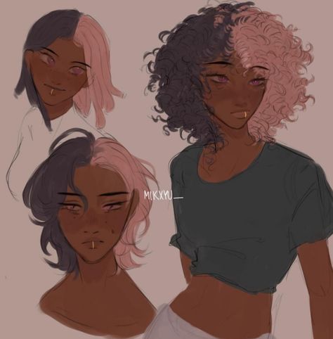 Poc Drawings Female, Poc Hair Styles Drawing, Alien Oc Design Female, Poc Drawing, Drawing Poc Hairstyles, Black Female Oc Character Design, Black Nonbinary Character Art, Afro Character Design Black Women, Poc Character Design Girl