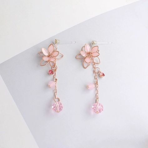 Sakura Accessories, Mode Rose, Sakura Flower, Soft Grunge, Sweet Dress, Kawaii Clothes, Floral Earrings, Fun Earrings, Pretty Jewellery