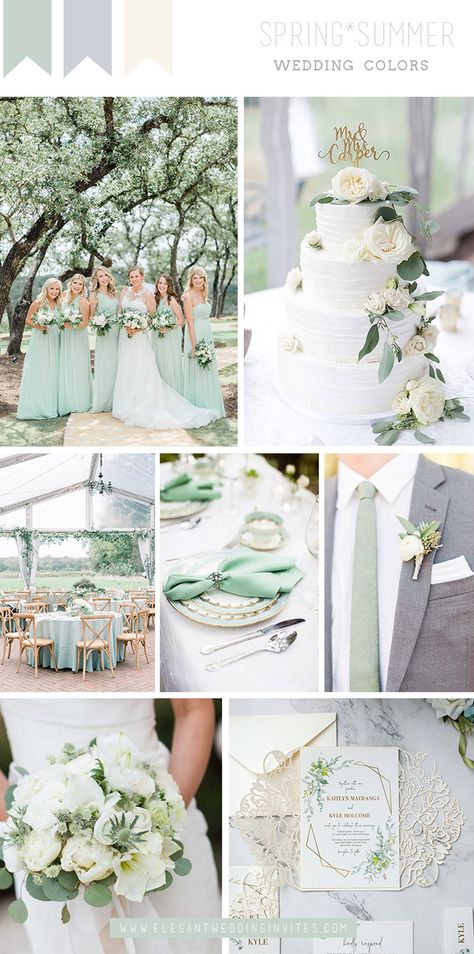 Sage Green Wedding Theme, Wedding Color Schemes Summer, Sage Green Wedding Colors, Wedding Theme Color Schemes, Wedding Color Schemes Spring, Wedding Color Pallet, Wedding Color Ideas, Wedding Mint Green, Wedding Decors