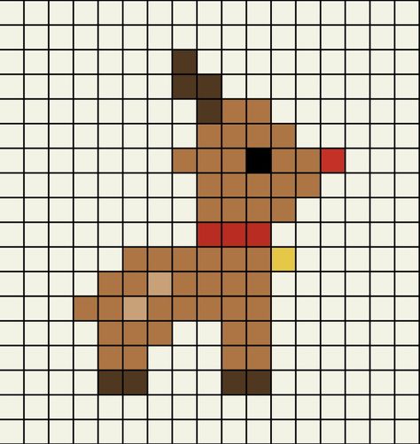 A pixel art template of Rudolf the red nose reindeer from the side. Pixel Art Noel, Graph Paper Drawings, Tiny Cross Stitch, Easy Pixel Art, Pixel Drawing, Pix Art, Pixel Art Grid, Graph Paper Art, Pixel Art Design