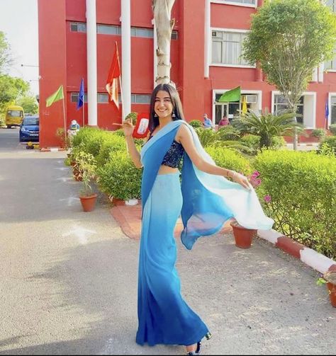 #fashion #farewell #farewellsaree #blue #ootd #aesthetic #ootdfashion #instagram #boho #pose #highschool #school #collegelife Farewell Sarees School, Highschool School, Blue Ootd, Farewell Sarees, Ootd Aesthetic, Saree Poses, Aesthetic Clothes, Designer Dresses, Light Blue