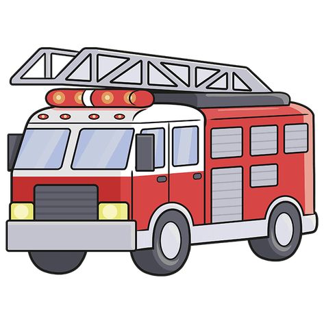 Firetruck Clip Art, Fire Truck Siren, New Drawing Ideas, Fire Truck Drawing, Truck Drawing, Sketch Outline, Step By Step Sketches, Drawing Steps, Pencil Drawings Of Animals