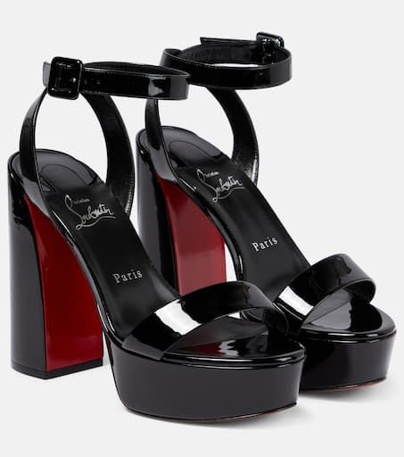 Movida Sabina patent leather platform sandals in black - Christian Louboutin | Mytheresa Louboutin Platform Heels, Louboutin Online, Red Sole Shoes, Strappy Platform Sandals, Red Louboutin, Christian Louboutin Men, Christian Louboutin Women, Leather Platform Sandals, Leather Wedge Sandals