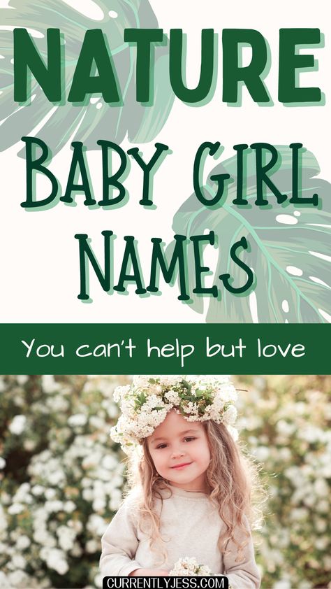 Looking for the perfect earthy, nature inspired name for your little girl? Check out this list of over 100 names for girls with roots in flowers, animals, plants, season, and so much more! This names are boho, whimsical, and a little unique. A perfect choice for any modern parent! #babynames #firsttimeparent #newmom #uniquebabynames Female Nature Names, Nature Inspired Girl Names, Nature Names Girl, Single Syllable Girl Names, Three Syllable Girl Names, Nature Names For Girls, Desert Names, Earthy Girl Names, Nature Baby Names