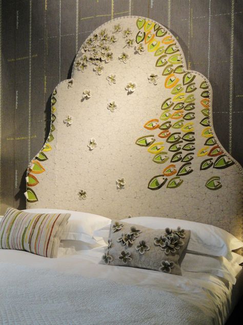 Embroidered bedhead by Pippa Caley Kit Kemp, Spring Fair, Somerset House, Headboard Styles, Bed Head, Ways To Relax, Headboards, Somerset, Bed Pillows