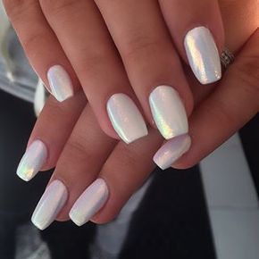 Pearl white nails Minion Nails, Elegant Nail Designs, Mermaid Nails, Pearl Nails, White Nail Designs, Shellac Nails, Holographic Nails, Silver Nails, Nail Arts