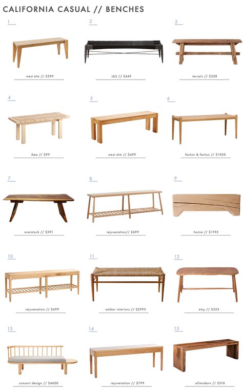 1. West Elm Bench | 2. CB2 Bench | 3. Terrain Bench | 4. Ikea Bench | 5. West Elm Bench | 6. Fenton and Fenton Bench | 7. Overstock Bench | 8. Rejuvenation Bench | 9. Shop Horne Bench | 10. Rejuvenation Bench | 11. Amber Interior Design Bench | 12. Etsy Bench | 13. Consort Design Bench | 14. Rejuvenation Bench | 15. All Modern Bench Casual Furniture, Bench Designs, Diy Furniture Table, Wood Storage, Furniture Inspiration, Coffee Table Design, Interior Furniture, West Elm, Diy Furniture Plans Wood Projects