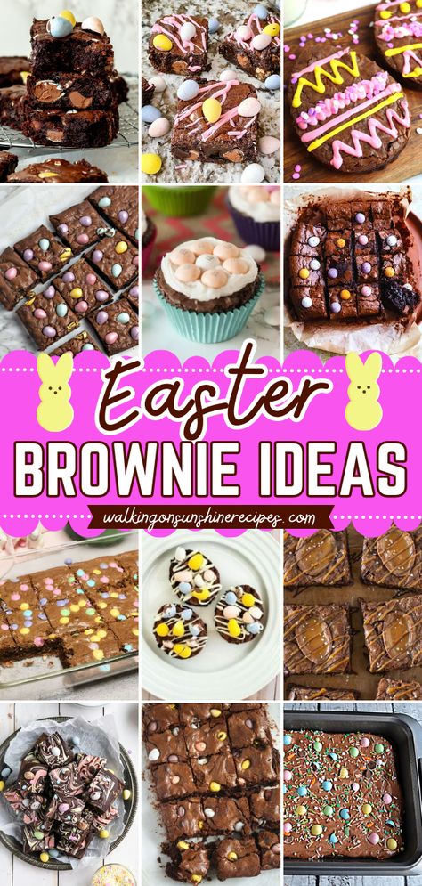 Check out these Easter baking ideas featuring chocolate brownies that are chewy, fudgy, and gooey! Everyone will love these easy Easter desserts. Whether homemade or using a boxed mix, these Easer brownie recipes are fun and festive! Easter Themed Brownies, Easter Bakesale Treats, Easter Bakes To Sell, Easy Chocolate Easter Desserts, Brownie Easter Dessert, Easter Brownies With Peeps, Easter Dessert Chocolate, Easter Egg Brownies, Easter Brownie Ideas