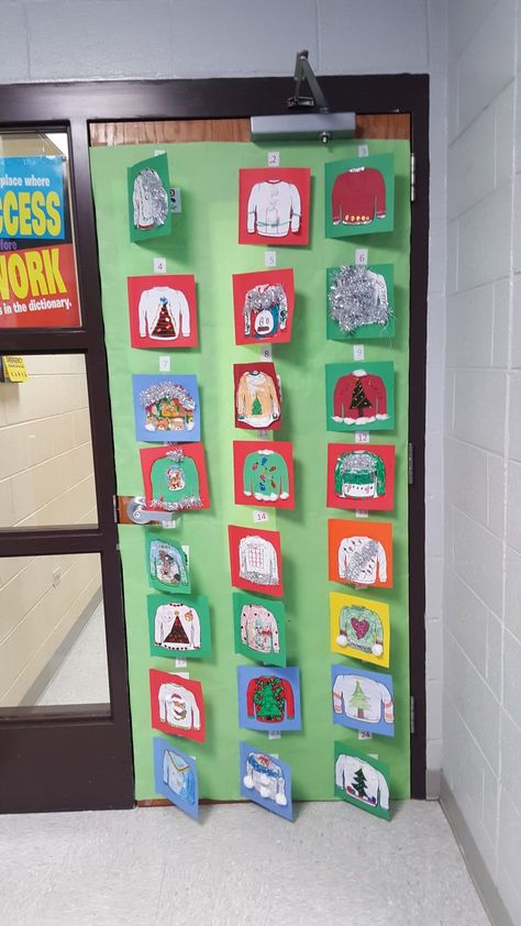 Christmas sweater advent calendar school for Door Advent Calendar, Advent Calendar Door Decoration, Christmas Door Decorating Contest, Door Decorating Contest, School Door Decorations, School Calendar, Classroom Door, Christmas Advent Calendar, Christmas Door