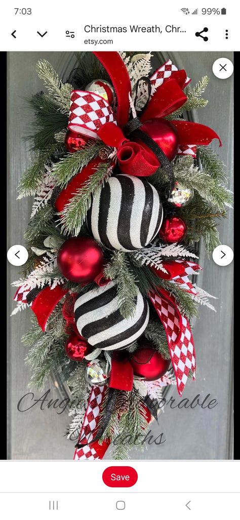 Teardrop Wreath, Evergreen Garland, Door Swags, Black Swag, Teardrop Swag, Christmas Swag, Christmas Wreaths Diy Easy, Mesh Wreath Diy, Holiday Greenery