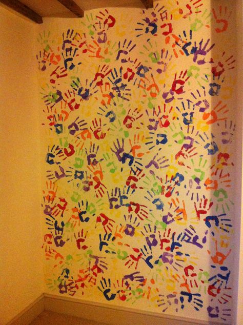 Handprint Wall Decor Handprint Quotes, Family Handprints, Handprint Wall, Simple Wall Paintings, Daycare Decor, Halloween Crafts Preschool, Worksheets For Preschool, Diy Wall Painting, School Murals