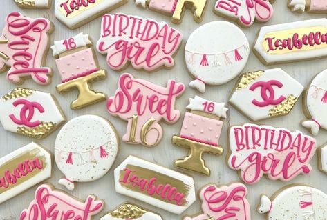 Pink Sweet 16 Cookies, Sweet 16 Custom Cookies, 16th Birthday Cookies Girl, Sweet 16 Birthday Cookies Decorated, Sweet 16 Cookie Ideas, Sweet 16 Cookies Decorated, Sweet 16 Birthday Cookies, Pink Birthday Cookies, 13th Birthday Cookies