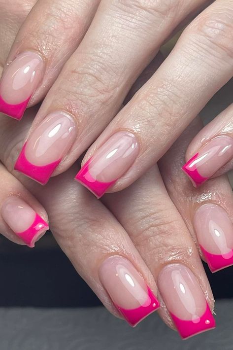 A pop of pink 😍 Have you tried out our shade Cerise? Check out this look created by @leannejacknailtech 💅🏽    #halogelpolish #purenails #halo #gelpolish #nails #beauty #nailart #nailsofinstagram #manicure #gelnails #nailsoftheday #nailtech #explorepage #viral #pinknails #frenchtips Cerise Pink Nails, Gelpolish Nails, Pink Tip Nails, Cerise Pink, Older Fashion, Tip Nails, Summer Nail, Have You Tried, Nail Tech