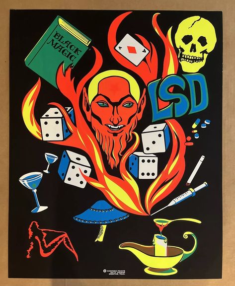 Vintage Original Black Magic Blacklight Poster LSD Witch Craft Mushroom Dice | eBay Mushroom Dice, Blacklight Posters, Velvet Painting, Black Light Posters, Witch Craft, Concert Posters, Black Magic, Black Light, Cartoon Art