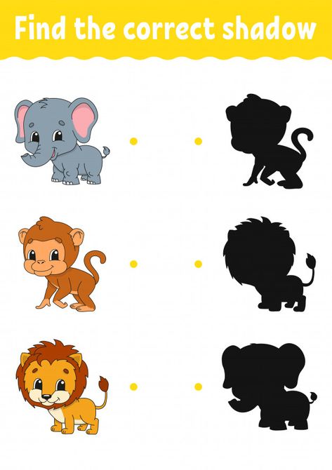 Premium Vector | Find the correct shadow Paper Character, Popoyo, Summer Preschool Activities, Shadow Matching, Animal Activities For Kids, English Activities For Kids, Animal Worksheets, Kids Worksheets Preschool, Tracing Worksheets Preschool